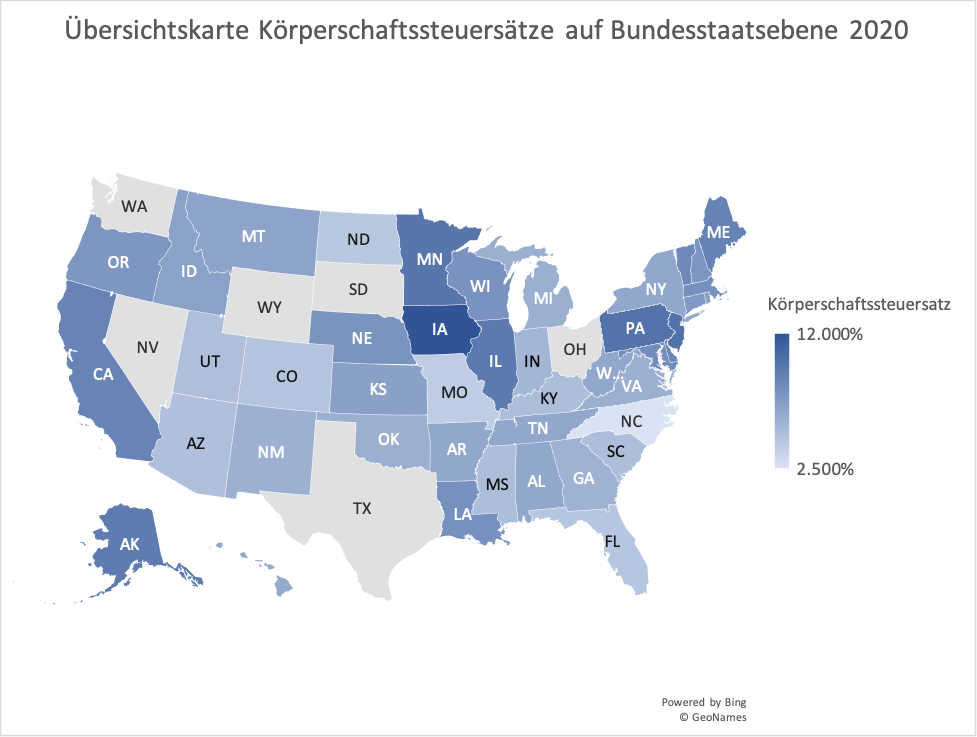 Körperschaftssteuer US Bundesstaaten 2020